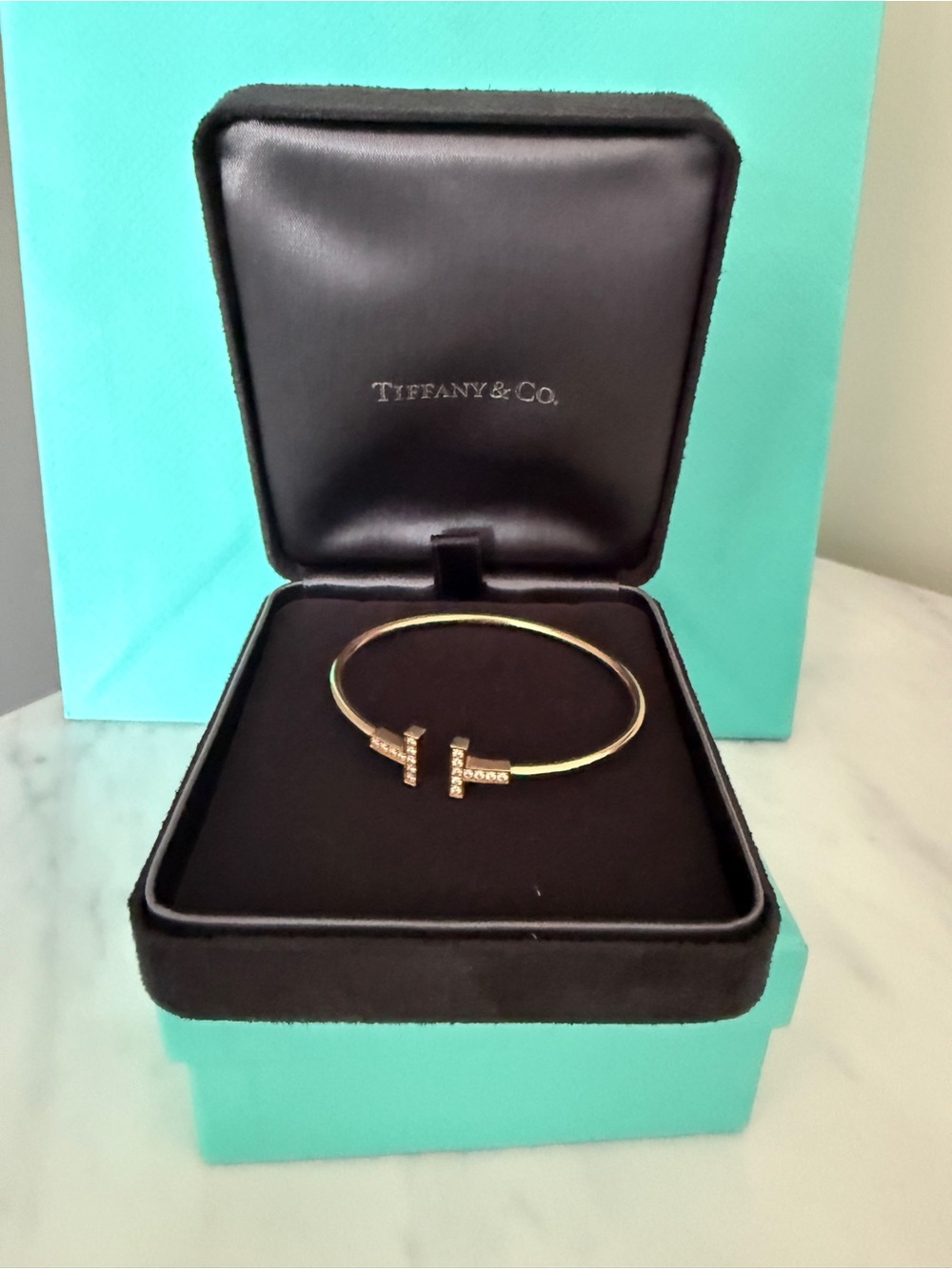Tiffany & Co. Rose Gold T Diamond Wire Bracelet